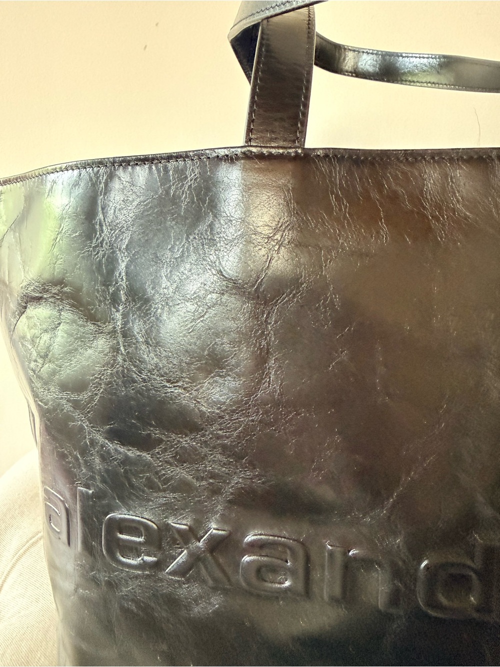 Alexander Wang Black Crinkled Leather Punch Large Tote Bag Pristine $595 Current - Picture 5 of 7